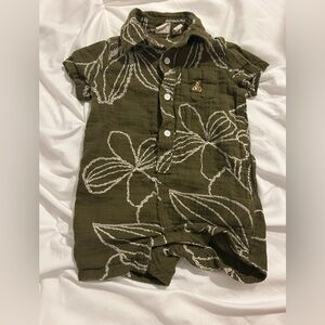 GAP Olive Green Baby Romper with White Accents